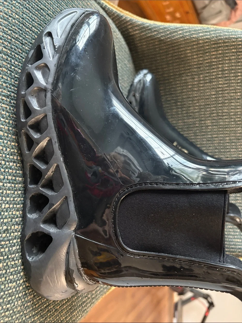 Women’s Spring Step  Black Chelsea Rain Boots with Honeycomb Sole
